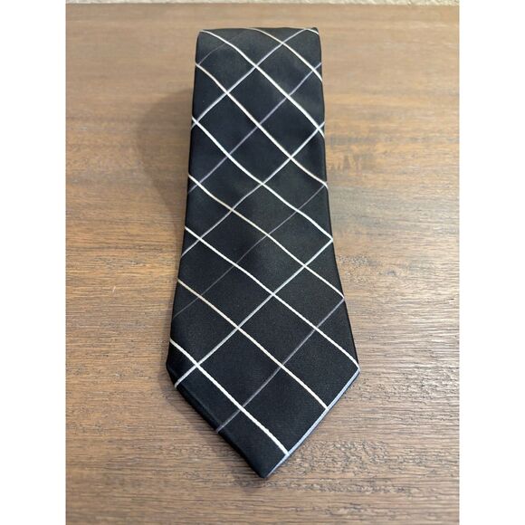 Tommy Hilfiger Other - Tommy Hilfiger Men's 100% Silk Tie Black White Windowpane Grid Made in USA VTG